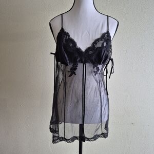 Vintage Victorias Secret Silk Lace Baby Doll Chemise Medium